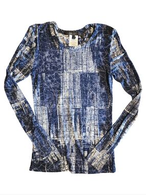 BCBGMAXAZRIA Artistic Contemporary Y2K Aesthetic Crewneck Longsleeve Top, Indigo